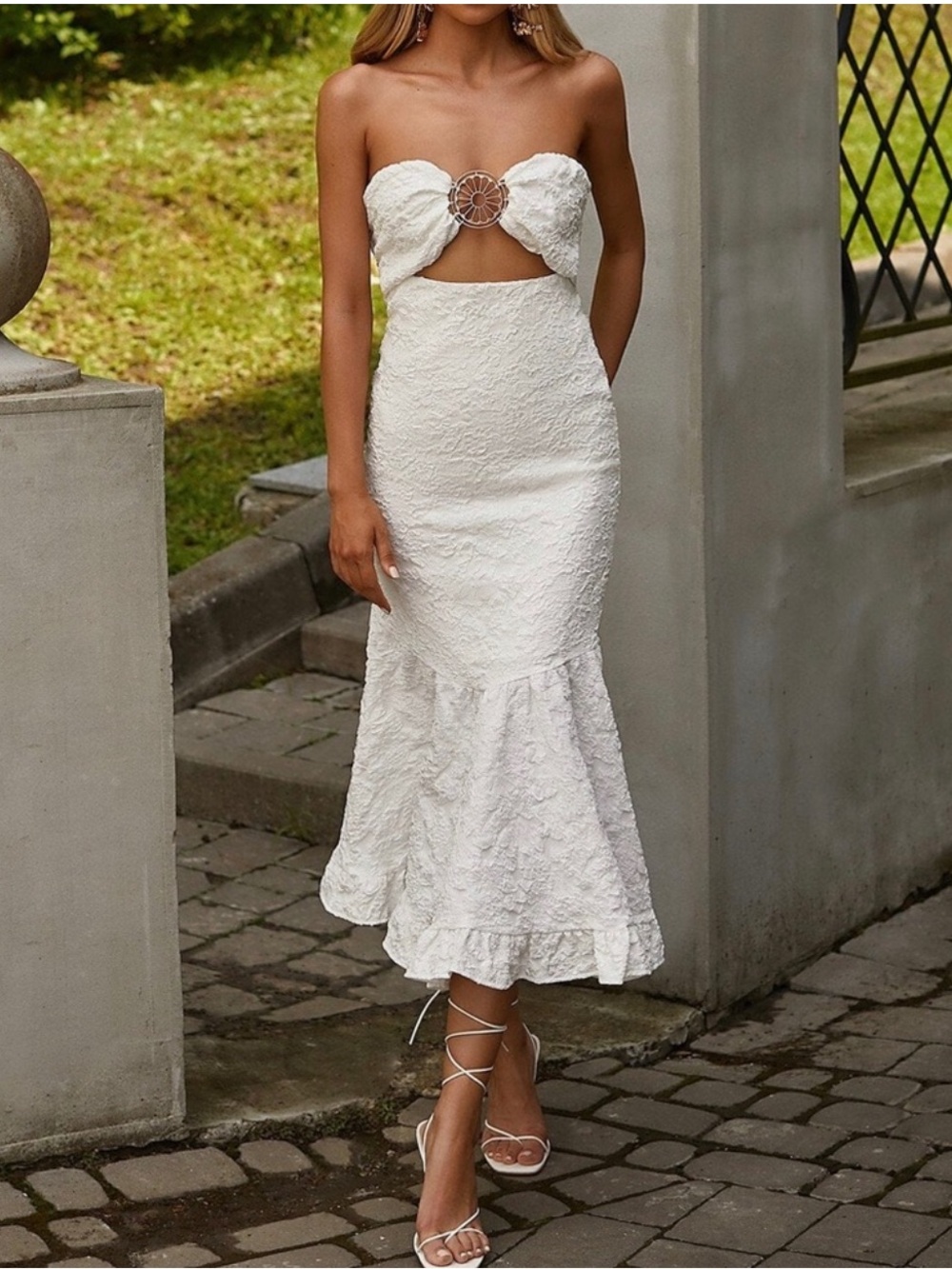 Alamour The Label White Cutout Midi Skirt